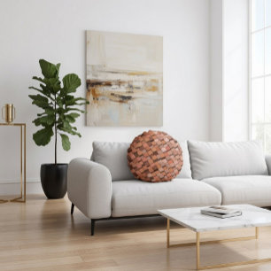 "Trendy Mocha Mousse Geometric 3D Cube Round Cushion