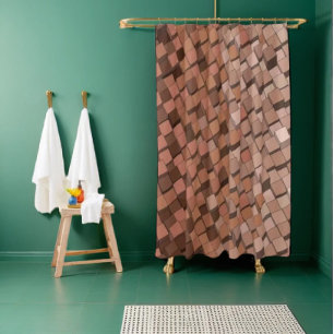 Trendy Mocha Mousse Geometric Shower Curtain