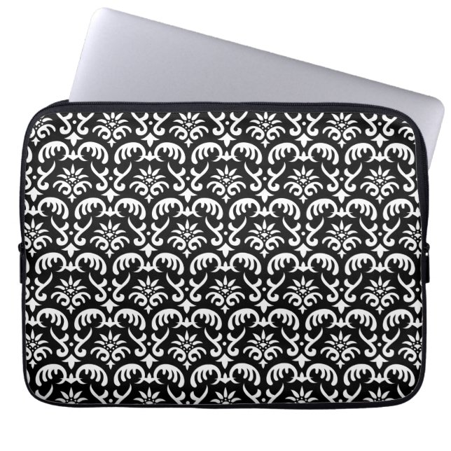 Trendy & Mod Black Damask Laptop Sleeve (Front)