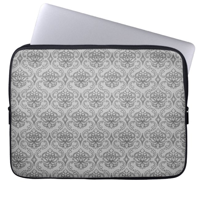 Trendy & Mod Black Grey Damask Laptop Sleeve (Front)
