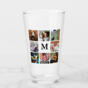 Trendy Modern 8 Photo Collage Monogram Glass
