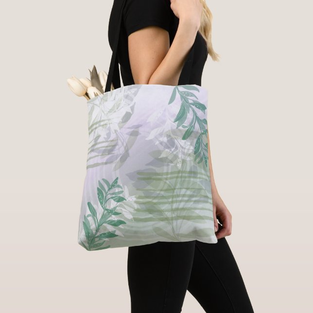 Trendy modern abstract floral botanical leaf tote bag (Close Up)