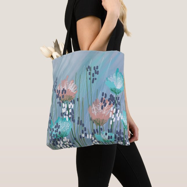 Trendy Modern Abstract Floral Tote Bag (Close Up)