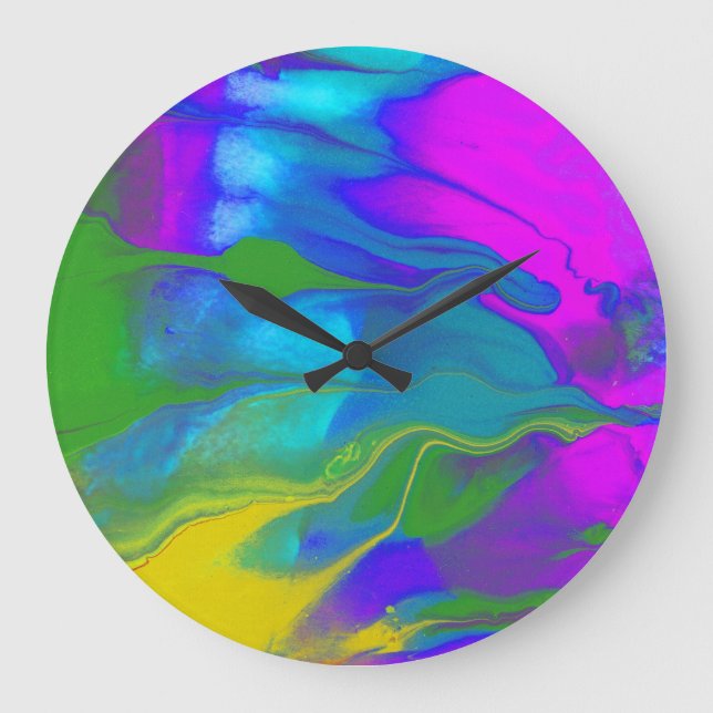 Trendy Modern Abstract Flowing Colours Large Clock (Front)