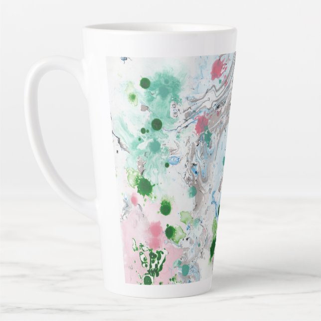 Trendy Modern Abstract Pink Blue Green White Latte Mug (Left)
