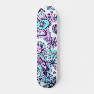 Trendy Modern Abstract Purple Blue Floral Pattern Skateboard