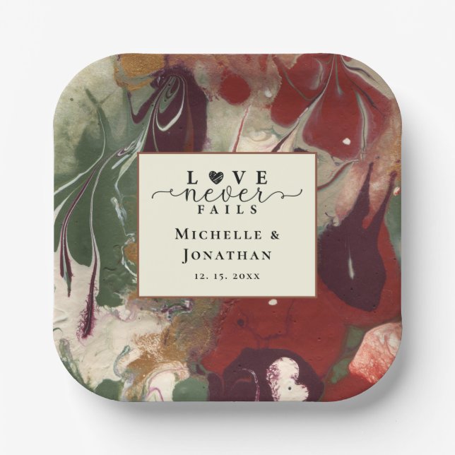 Trendy Modern Abstract Red Green Wedding  Paper Plate (Front)