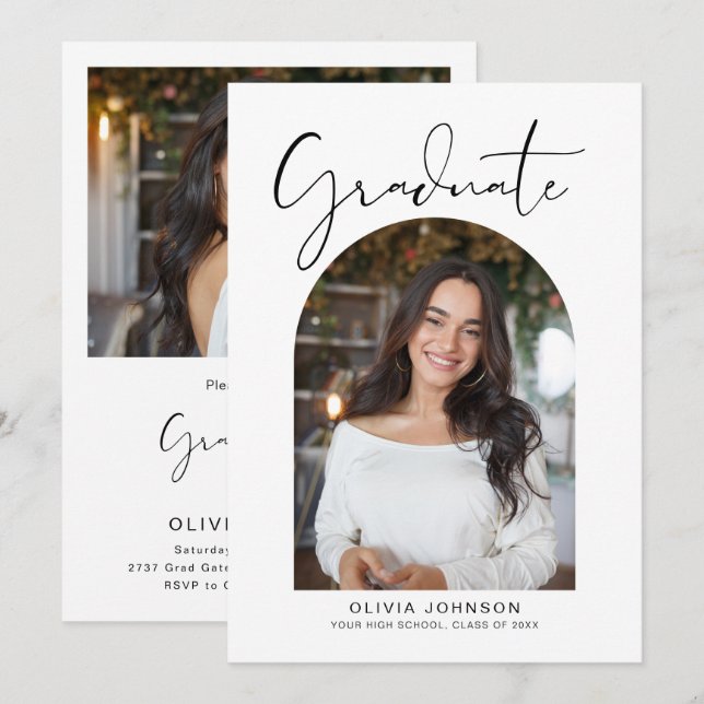Trendy Modern Arch Photo Graduation Party Invitation (Front/Back)