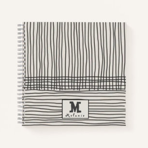 Trendy modern art lines Abstract minimal Monogram Notebook