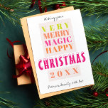 Trendy modern big typography Christmas greetings Holiday Card<br><div class="desc">Bold typography script and a warm hot pink magenta, orange terracotta and mint green colour palette making a modern contemporary style Christmas family or business corporate greeting non photo card. Personalise it with your text and signature in a hand lettered handwritten script! The card has a light pink blush colour...</div>