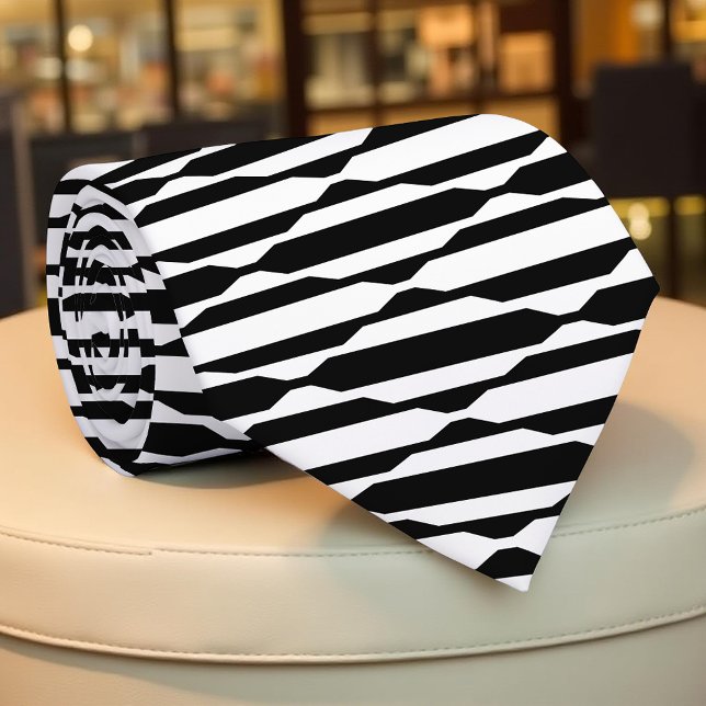 Trendy Modern Black and White Op Art Stripes Tie (Creator Uploaded)