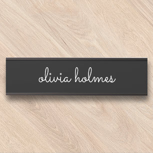 Trendy  Modern Black Script Name Nameplate Sign