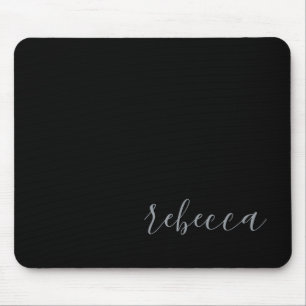 Trendy Modern Black Silver Simple Name Mouse Pad