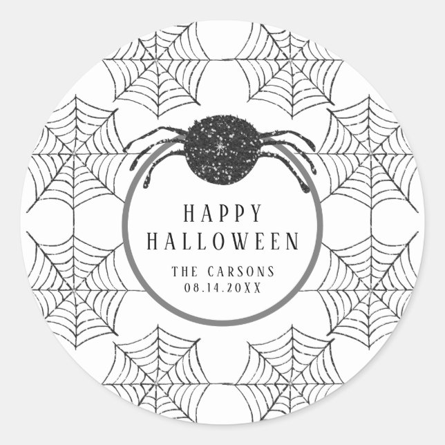 Trendy Modern Black White Spider Web Halloween Classic Round Sticker (Front)