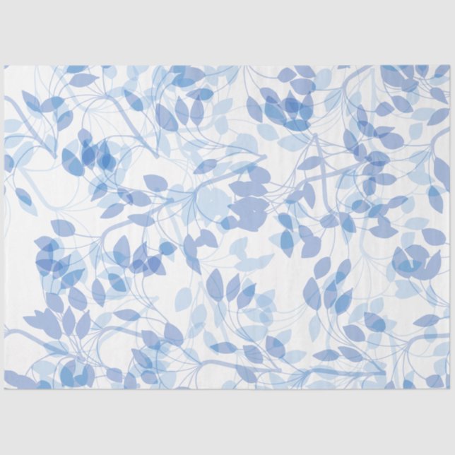 Trendy Modern Blue and White Tropical Leaves Tissue Paper (Front)
