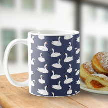Trendy Modern Blue Swan Pattern Coffee Mug