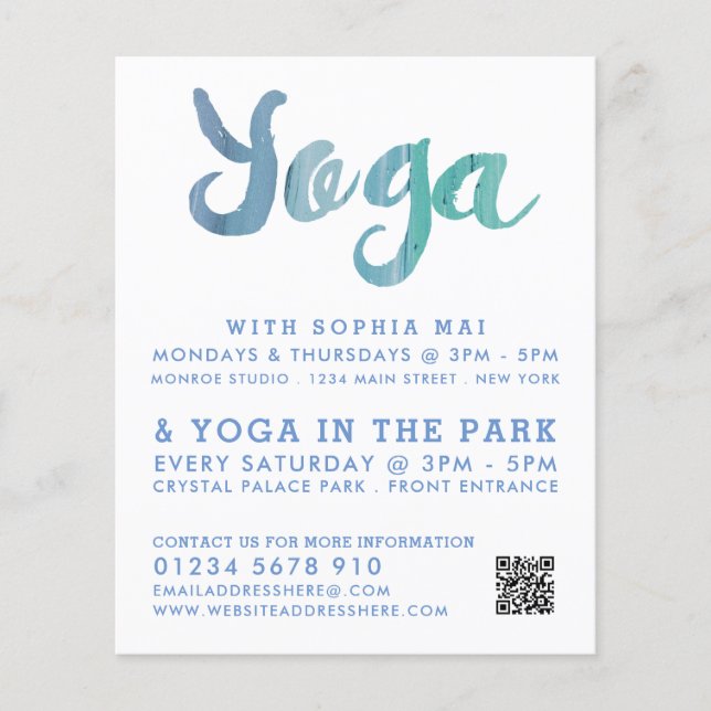 Trendy Modern Blue Yoga Class Advertising Flyer (Front)