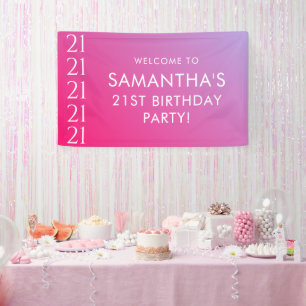 Trendy Modern Bold Pink Gradient 21st Birthday Banner