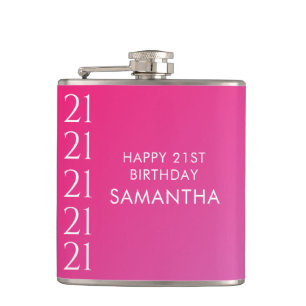 Trendy Modern Bold Pink Gradient 21st Birthday Hip Flask