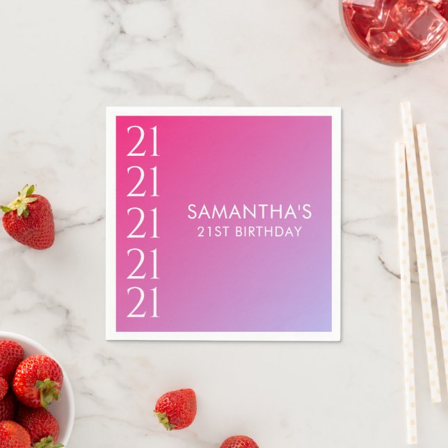 Trendy Modern Bold Pink Gradient 21st Birthday Napkin (Insitu)