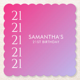 Trendy Modern Bold Pink Gradient 21st Birthday Paper Coaster