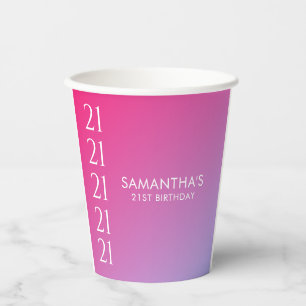 Trendy Modern Bold Pink Gradient 21st Birthday Paper Cups