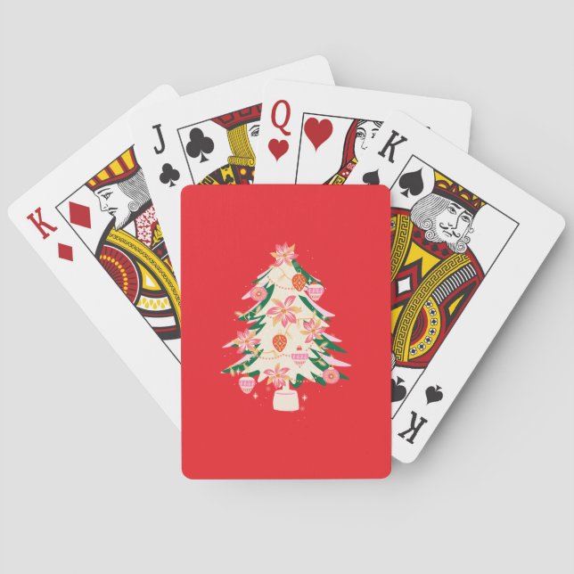 trendy modern bright colour festive christmas tree playing cards (Back)