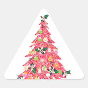 trendy modern bright colour festive christmas tree triangle sticker