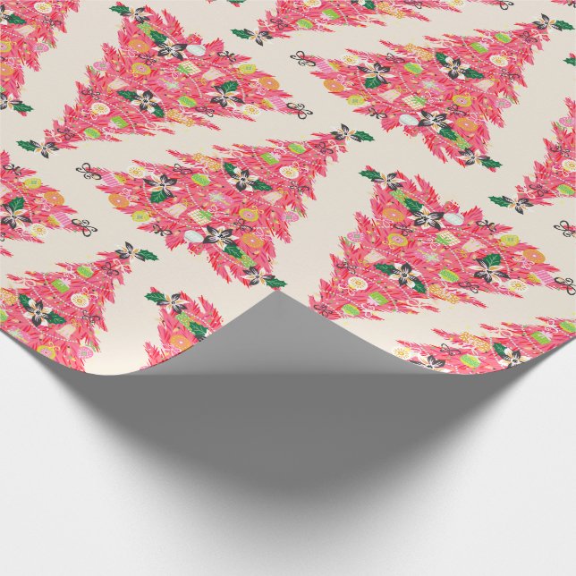 trendy modern bright colour festive christmas tree wrapping paper (Corner)