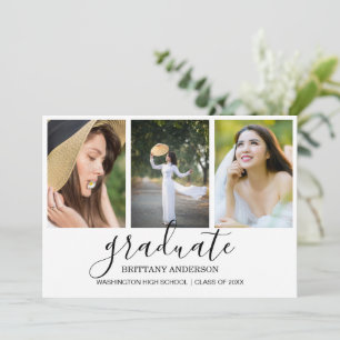 Trendy Modern Calligraphy 3 Photo Collage Graduate Announcement