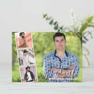 Trendy Modern Calligraphy 4 Photo Collage Graduate Announcement