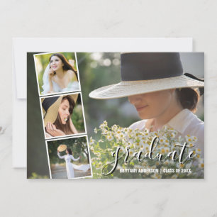 Trendy Modern Calligraphy 4 Photo Collage Graduate Announcement