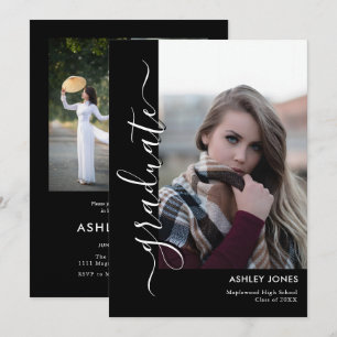 Trendy Modern Calligraphy 4 Photo Collage Graduate Announcement