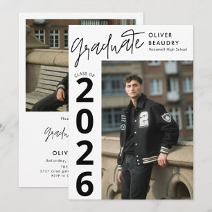 Trendy Modern Calligraphy Photo Graduation Party Invitation
