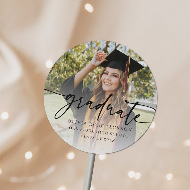 Trendy Modern Casual Photo Graduation Classic Round Sticker (Creator Uploaded)