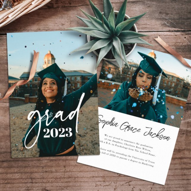 Trendy Modern Casual Typography Photo Graduation Announcement (Creator Uploaded)