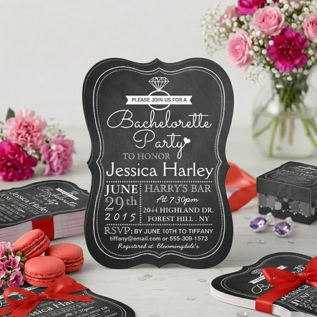 Trendy Modern Chalkboard Bachelorette Party Invitation (Creator Uploaded)