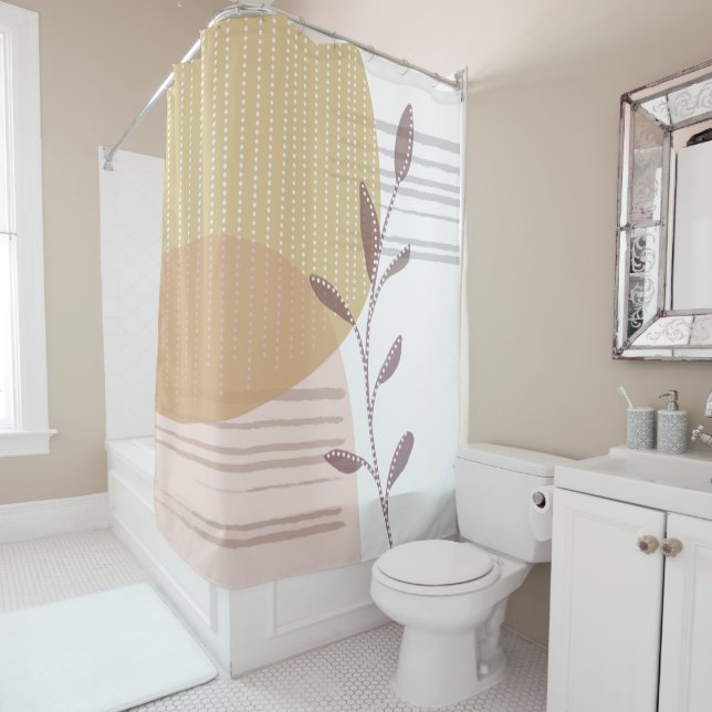 Trendy Modern Chic Abstract Botanical Shower Curtain (In Situ)