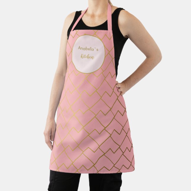 Trendy Modern Chic Geometric Golden Blush Pink Apron (Insitu)