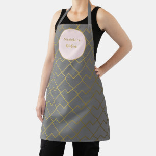 Trendy Modern Chic Geometric Golden Grey Pink Apron