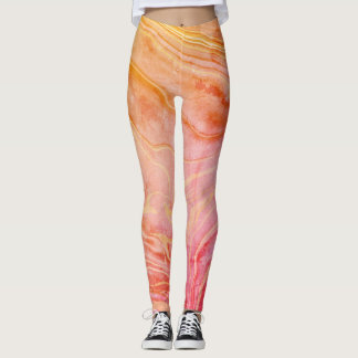 Trendy modern chic orange marble leggings