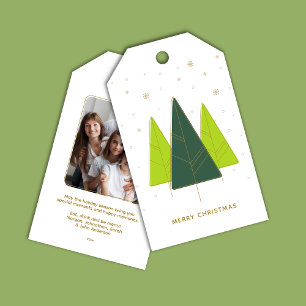 Trendy Modern Christmas Tree Green Photo Gift Tags