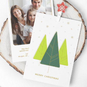 Trendy Modern Christmas Tree Green Photo Holiday Card