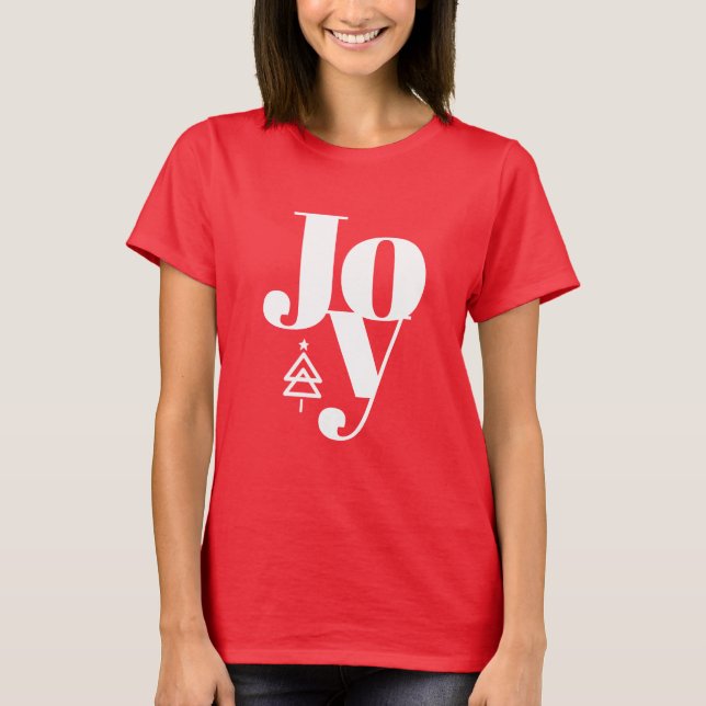 Trendy Modern Christmas Tree Joy Red T-Shirt (Front)