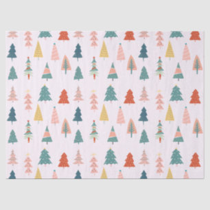 Trendy Modern Christmas Tree Pattern on Pink Tissue Paper