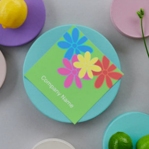 TRENDY MODERN COLORFUL ABSTRACT FLOWERS PINK BLUE SQUARE BUSINESS CARD