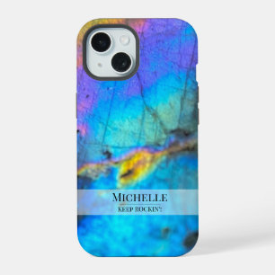 Trendy Modern Colourful Marble Stone Name iPhone 15 Case