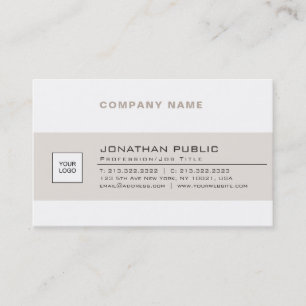 Trendy Modern Company Logo Beige White Smart Plain Business Card