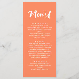 Trendy Modern Coral Orange Wedding Dinner Menu