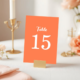 Trendy Modern Coral Pink Orange Wedding Table Number